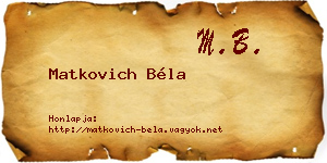 Matkovich Béla névjegykártya
